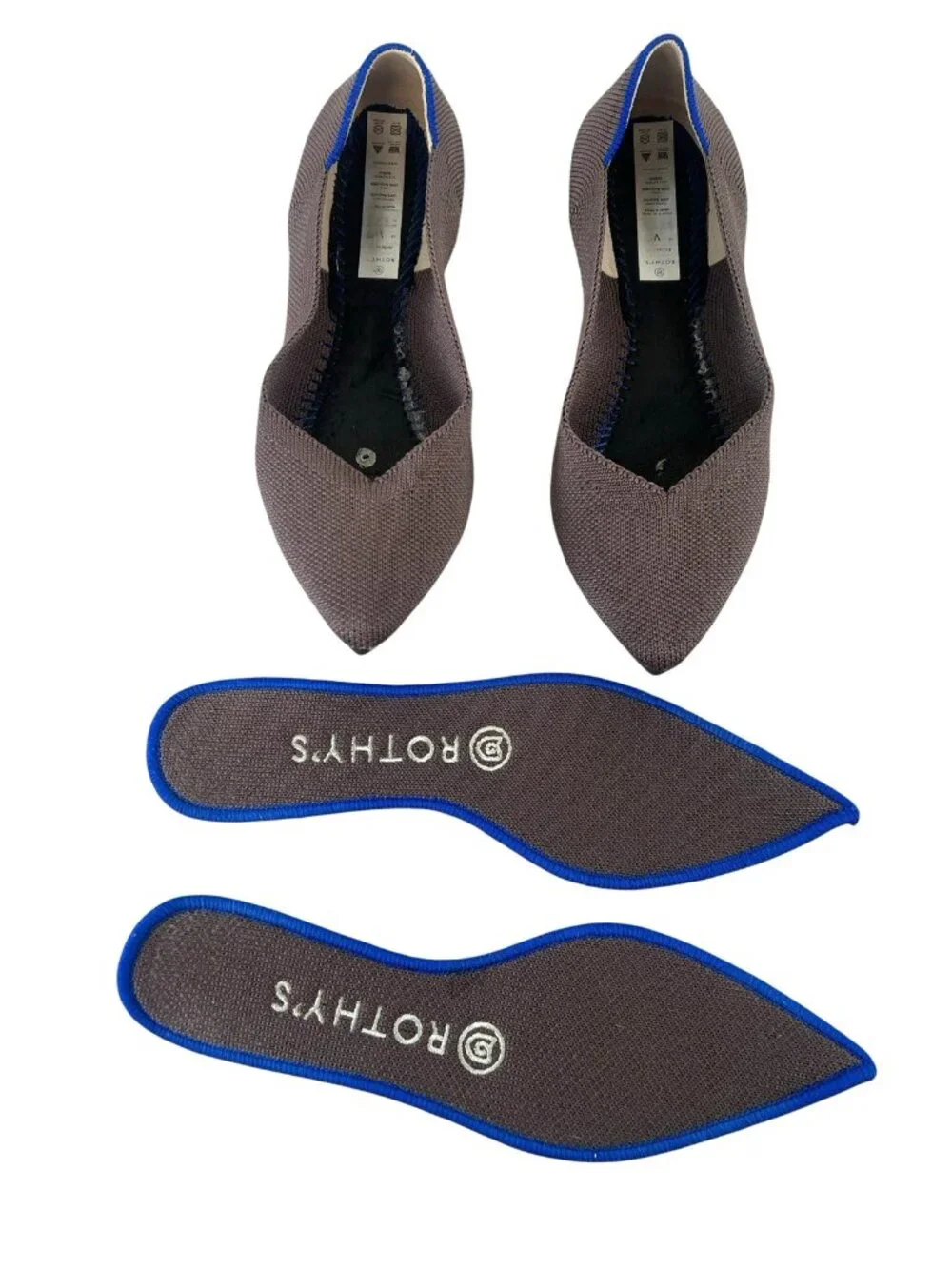 Rothys The Point Ballet Flats in Mink Women's Size 7 Elastic Knit Fabric Taupe